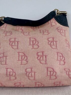 Dooney & Bourke Pink DB Monogram Canvas Shoulder Bag Duck Charm
